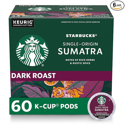 Starbucks Sumatra dark roast K-Cup coffee pods 60 count