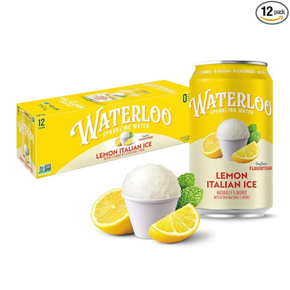 Waterloo Lemon Italian Ice sparkling water 12 pack cans