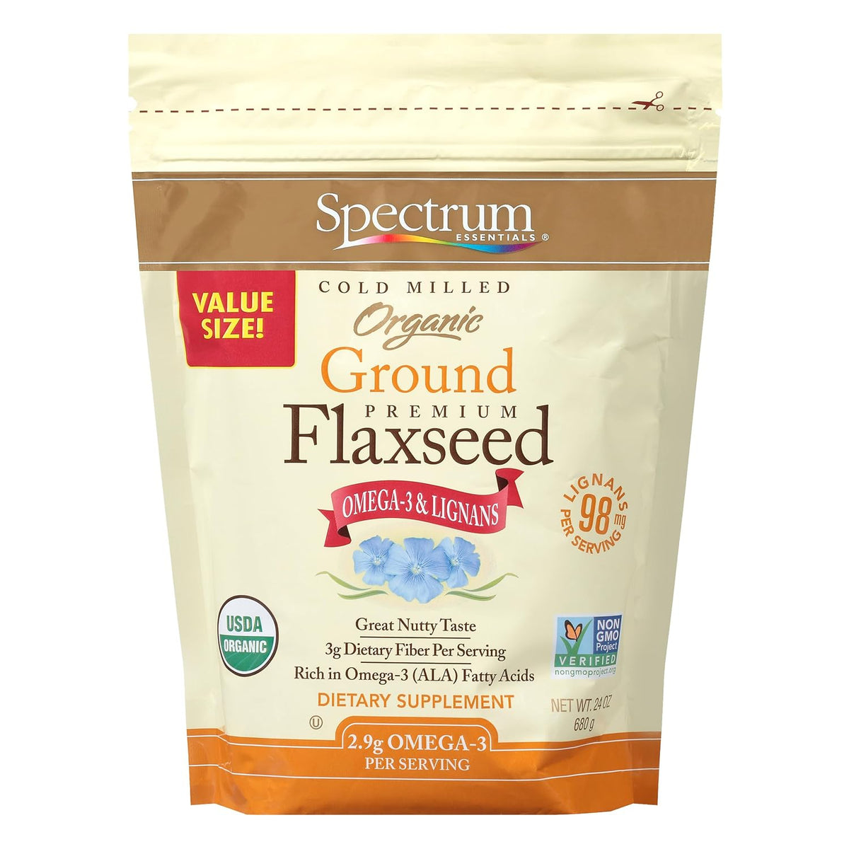 Organic ground flaxseed pantry staple by Spectrum