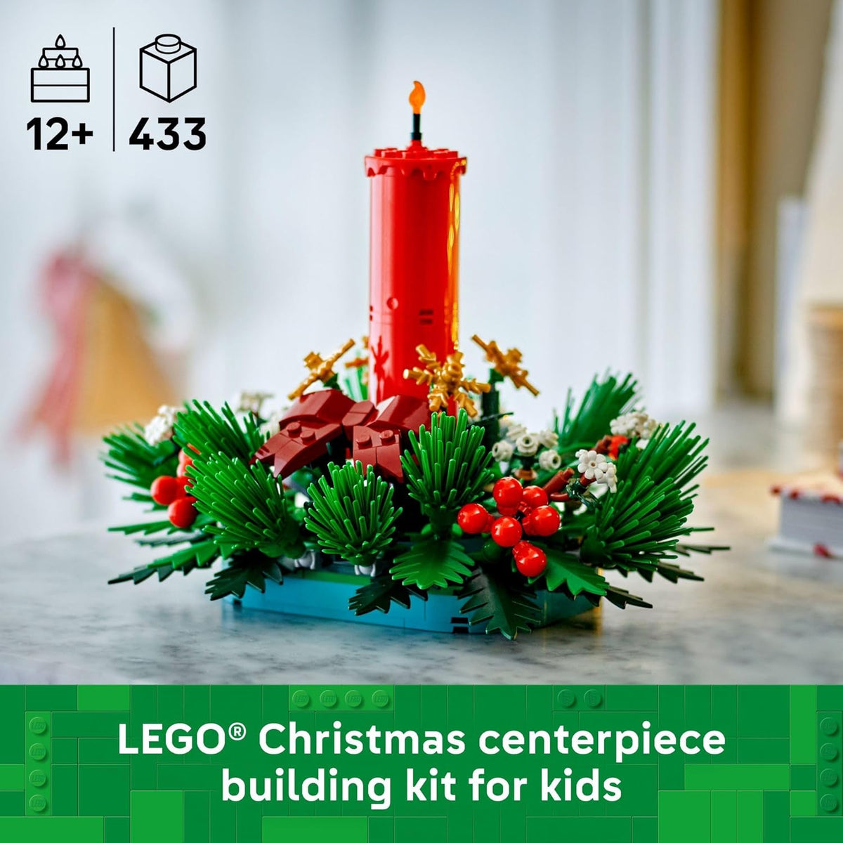 LEGO holiday centerpiece with berries stars and foliage