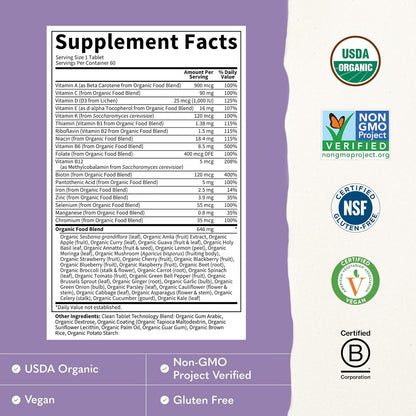 Certified organic women’s multivitamin nutrition supplement