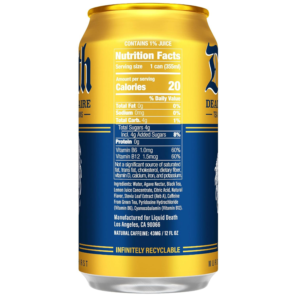 Less sugar iced tea with caffeine and B vitamins
