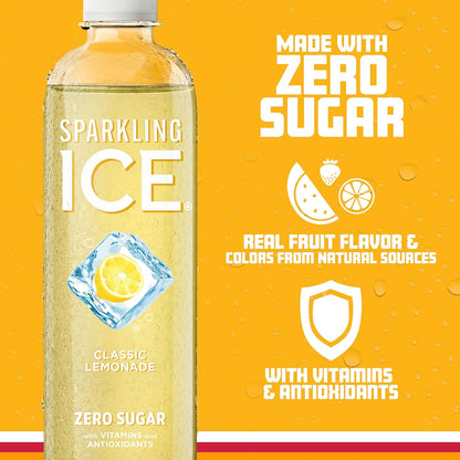 Pack of 12 Sparkling Ice 17 oz lemonade bottles