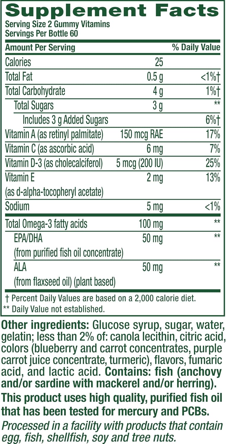 Vitafusion Omega 3 Gummies nutrition and supplement facts
