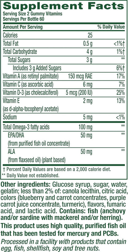 Vitafusion Omega 3 Gummies nutrition and supplement facts