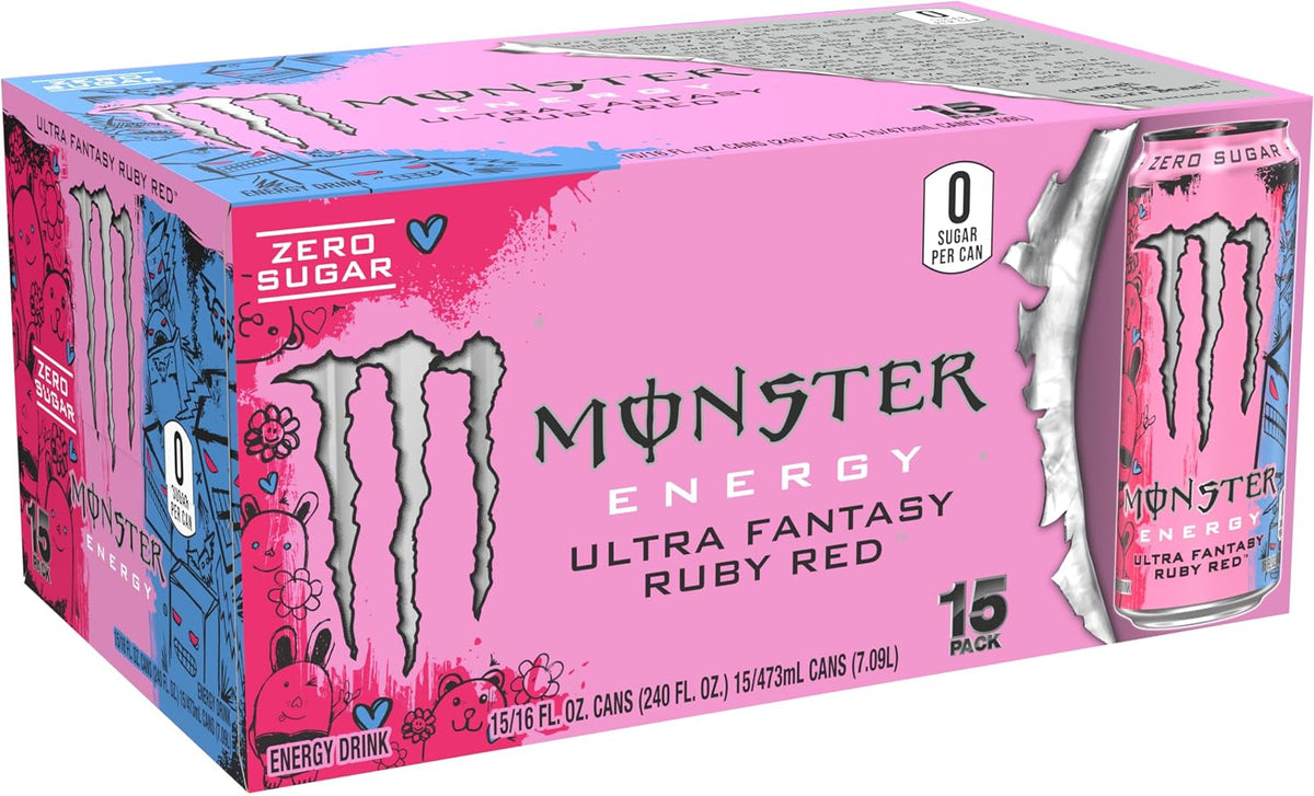 Monster Ultra Fantasy Ruby Red can with Pinky Taylor artwork