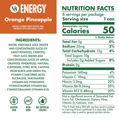 V8 Energy drink with orange pineapple flavor