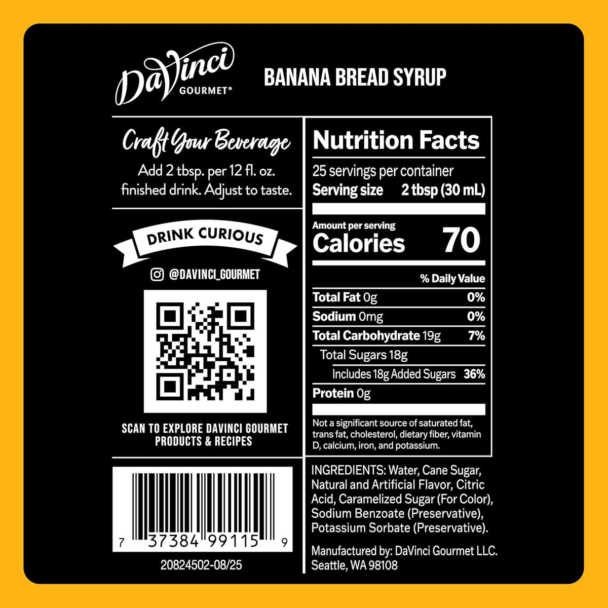 DaVinci Gourmet syrup for coffee and lattes