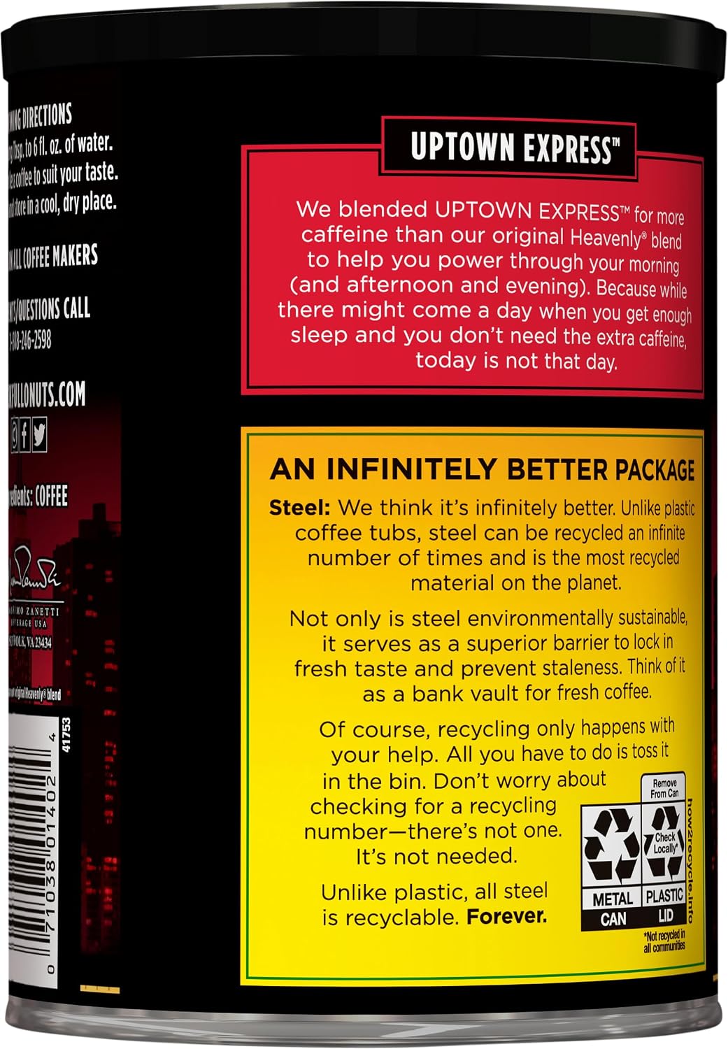 Uptown Express full-bodied ground coffee in a steel can