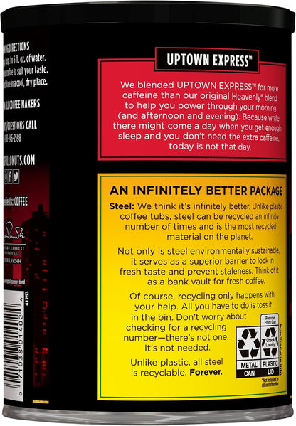 Uptown Express full-bodied ground coffee in a steel can