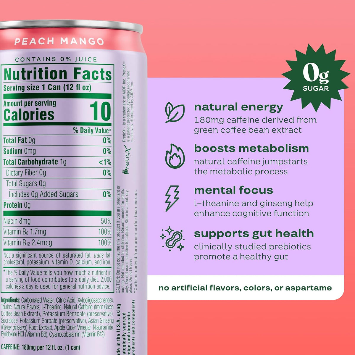 Bloom Nutrition 12 oz energy drink can Peach Mango flavor