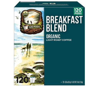 Organic Breakfast Blend Coffee K Cups, 120 CT Pods, Light Roast Coffee