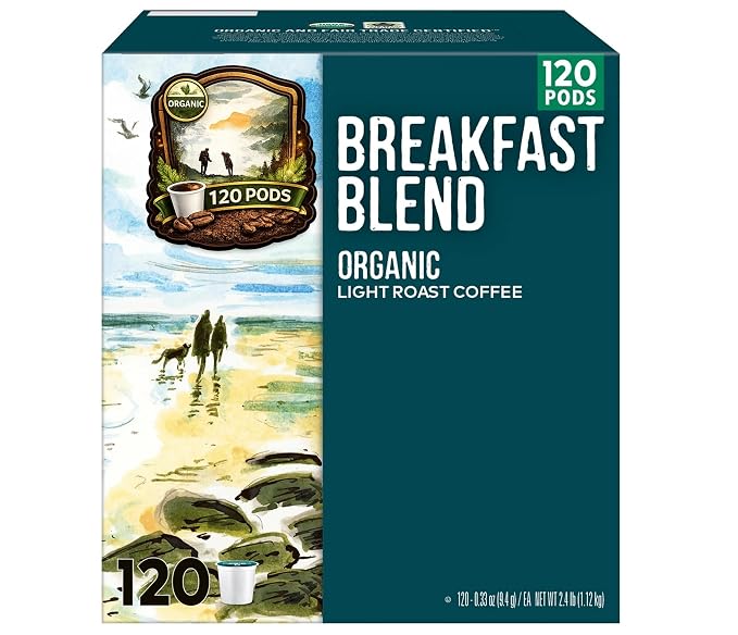 Organic Breakfast Blend Coffee K Cups, 120 CT Pods, Light Roast Coffee