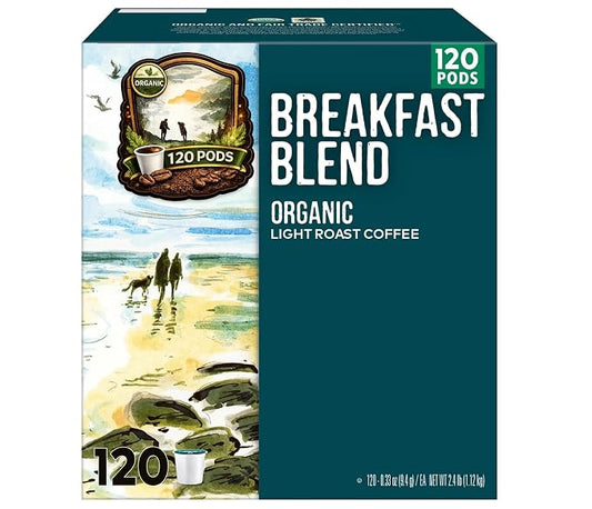 Organic Breakfast Blend Coffee K Cups, 120 CT Pods, Light Roast Coffee
