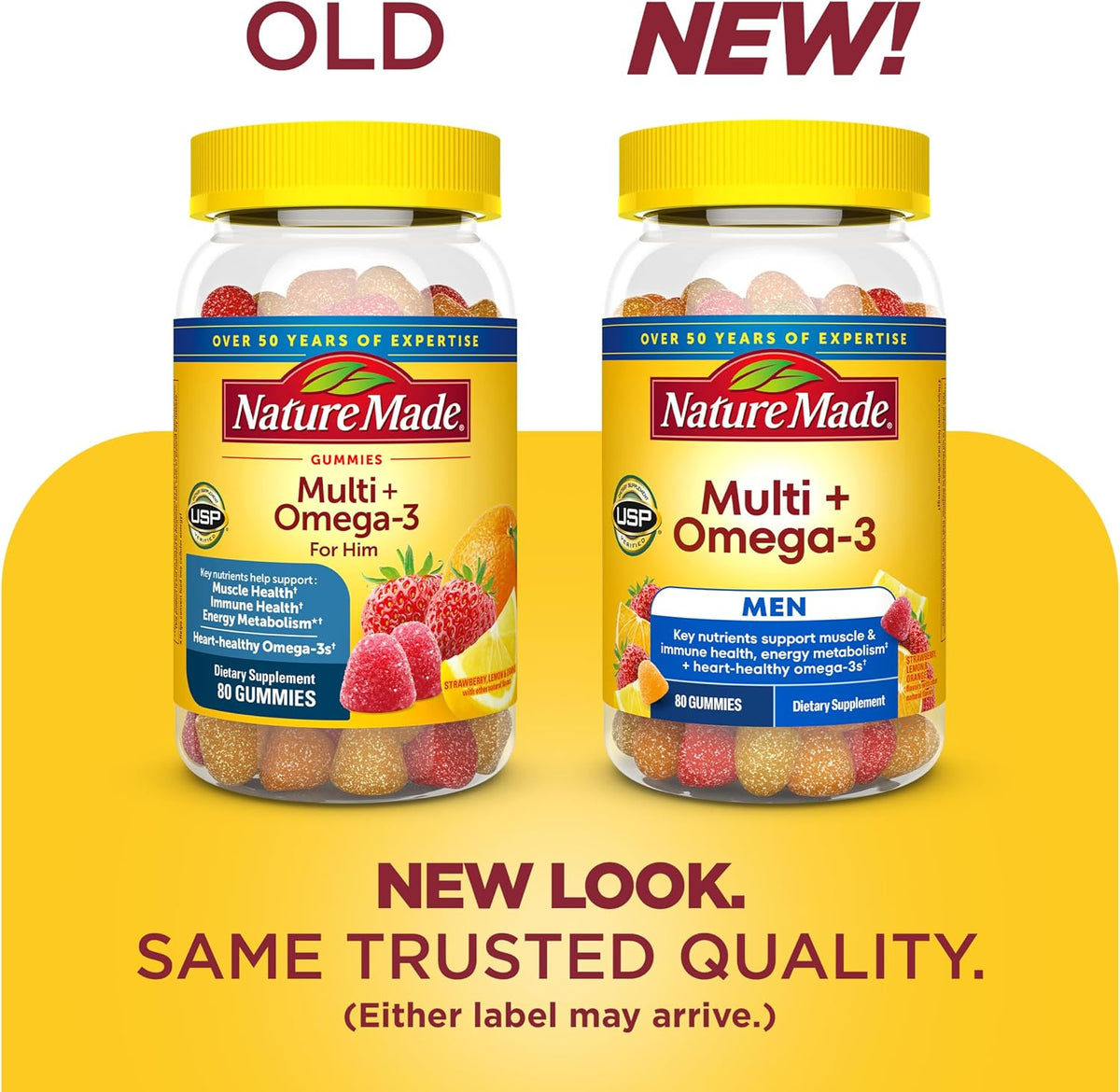 Men's multivitamin gummies with Omega-3 fruit flavors
