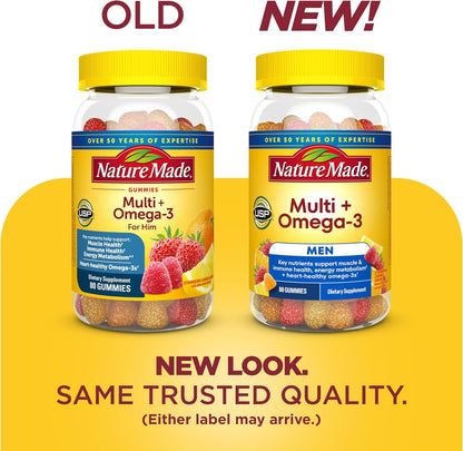 Men's multivitamin gummies with Omega-3 fruit flavors