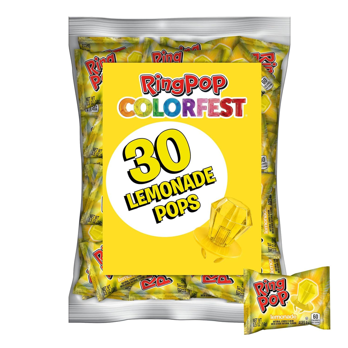 Individually wrapped yellow wearable candy rings