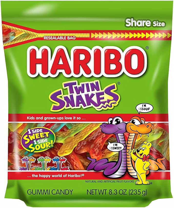 HARIBO Twin Snakes sweet and sour gummy candy bag