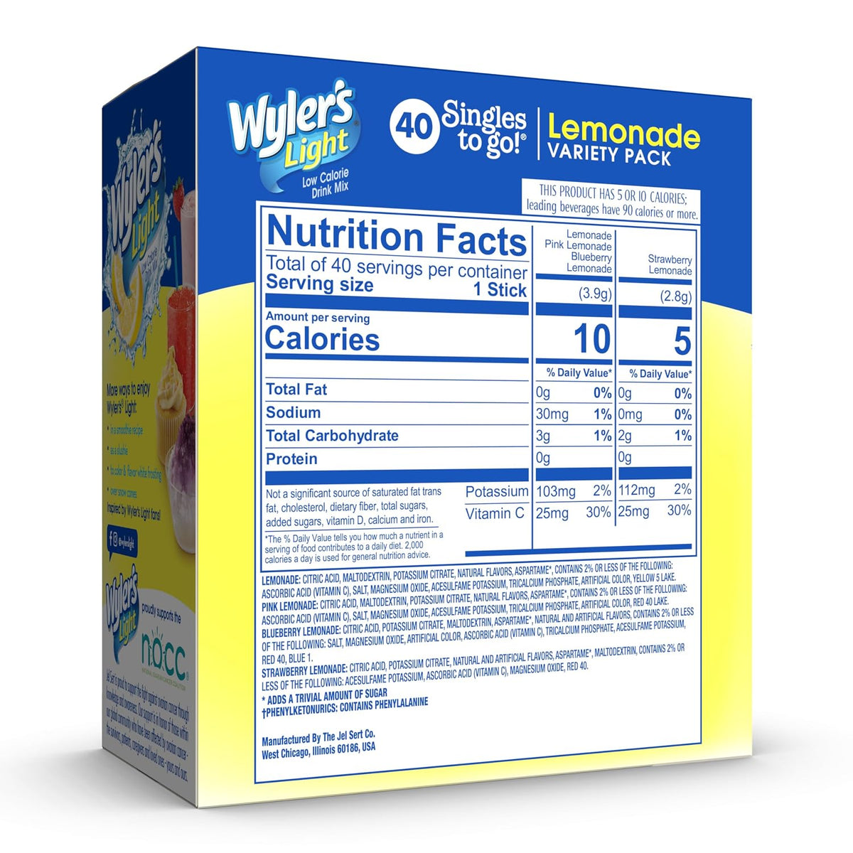 Single serve lemonade drink mix packets for bottled water