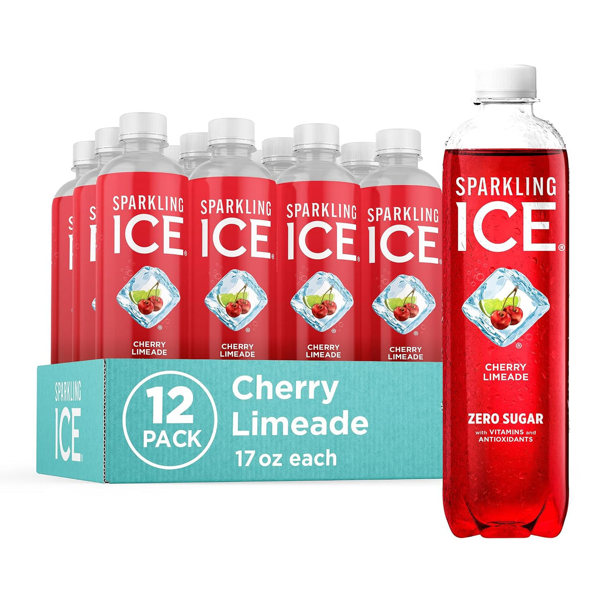 Sparkling Ice Cherry Limeade zero sugar flavored water bottles