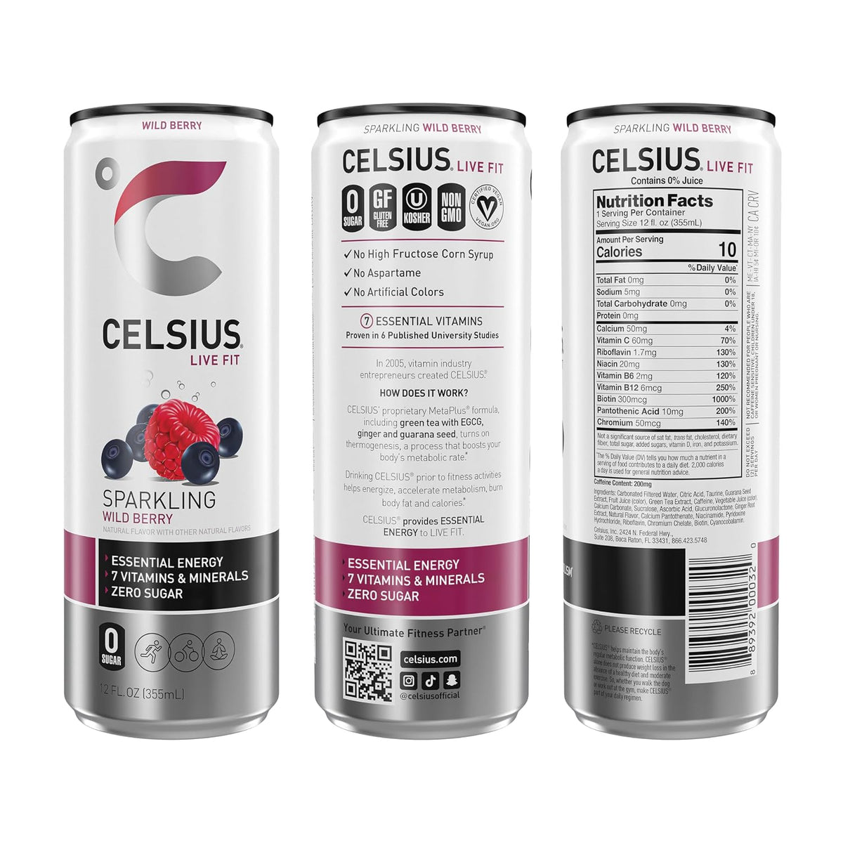 CELSIUS sugar free berry energy drink cans