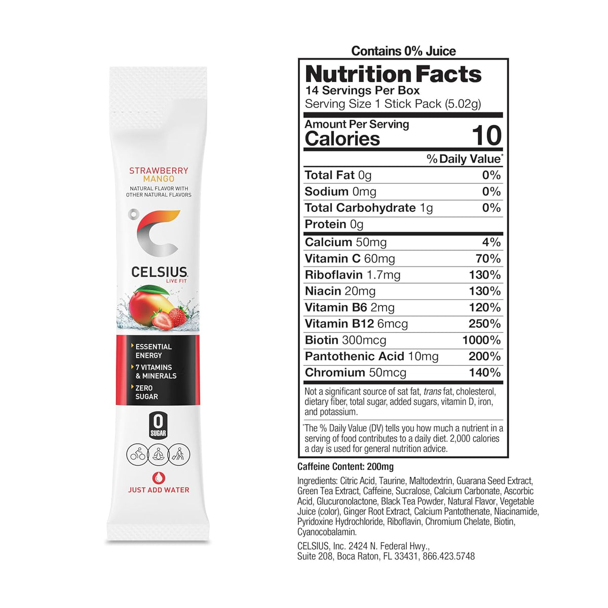 Strawberry mango CELSIUS powder stick energy drink mix