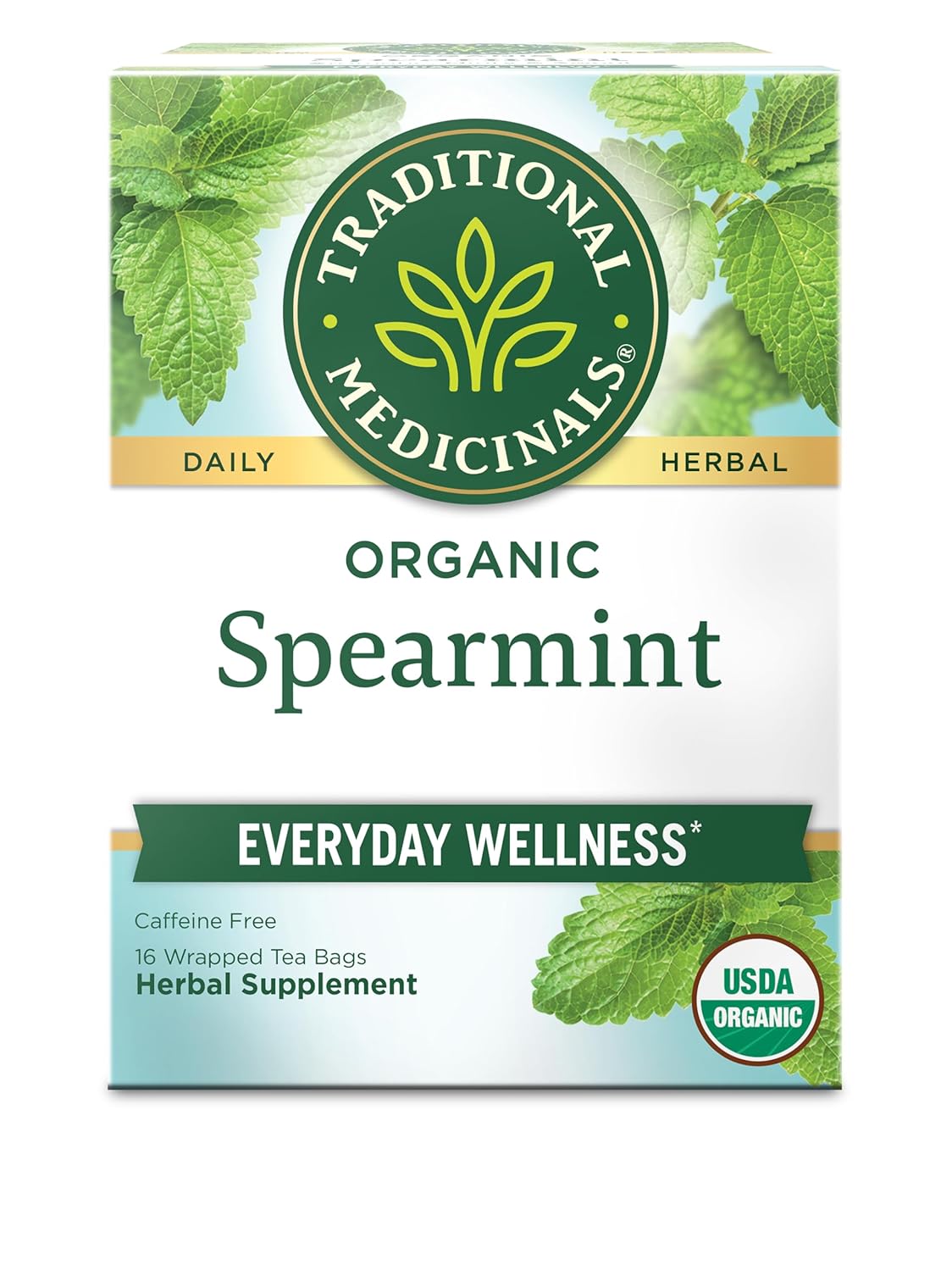Spearmint herbal tea bags in retail box