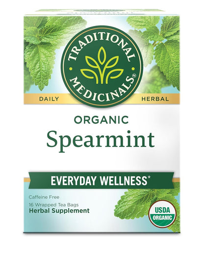 Spearmint herbal tea bags in retail box