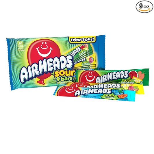 Airheads Sour full-size taffy candy bars 9 count bag