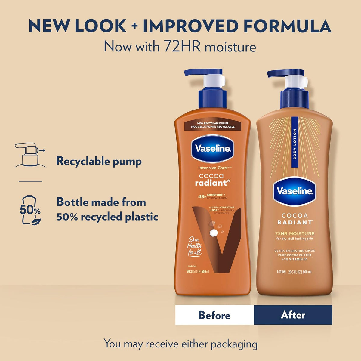 Vaseline Cocoa Radiant lotion pump bottle close-up