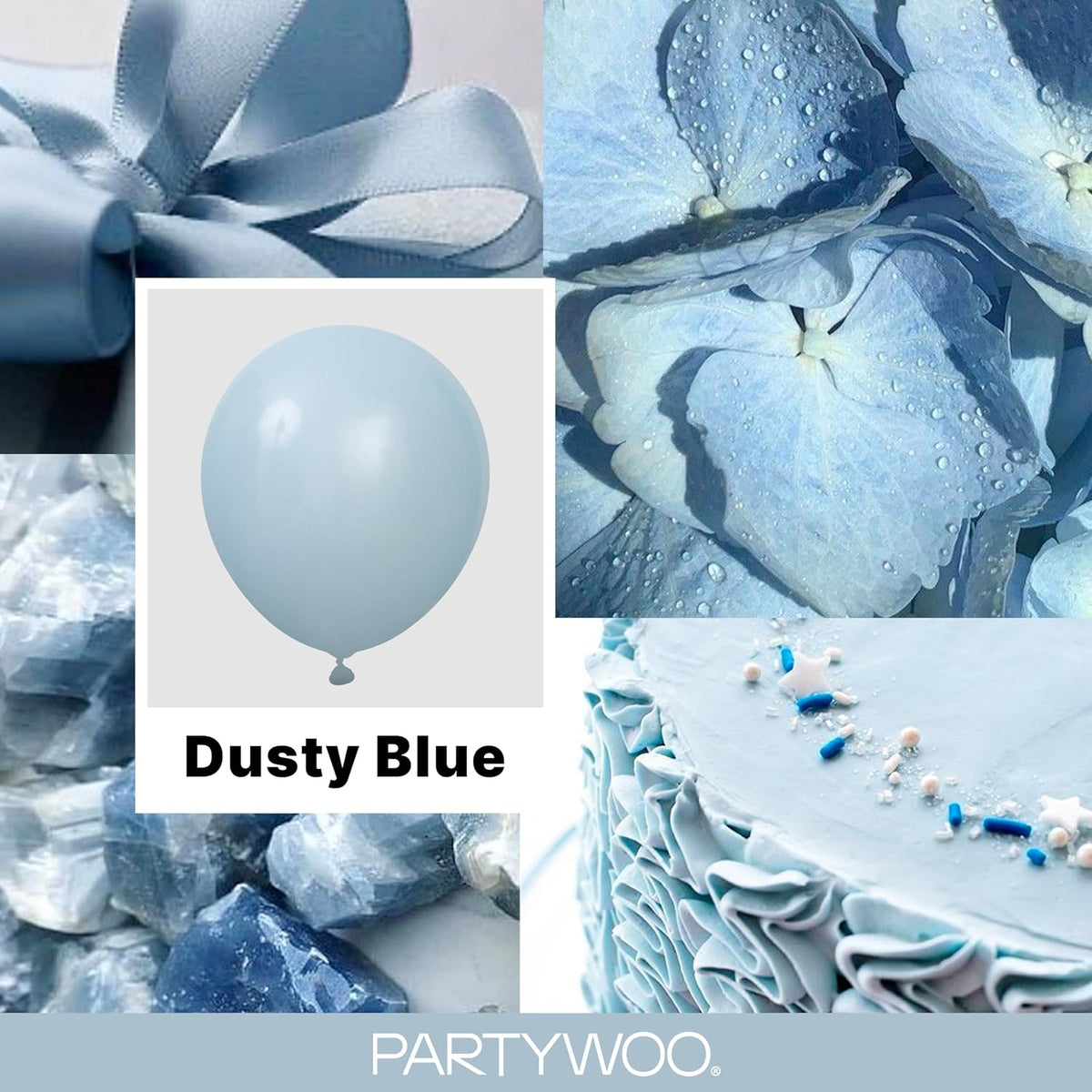 Mixed-size dusty blue balloons for arches and garlands