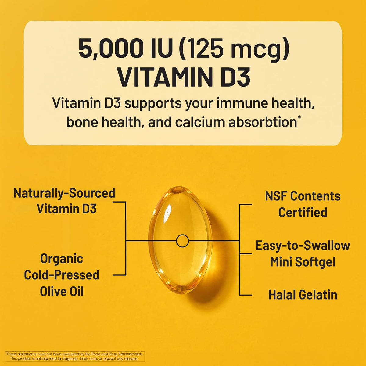 Vitamin D3 softgels with organic olive oil for absorption