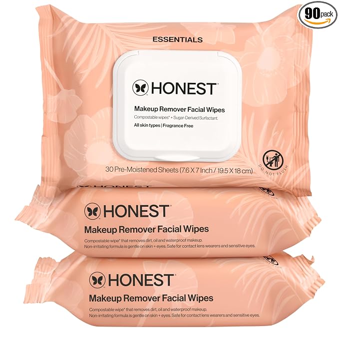 Honest Beauty fragrance-free makeup remover facial wipes 90 count