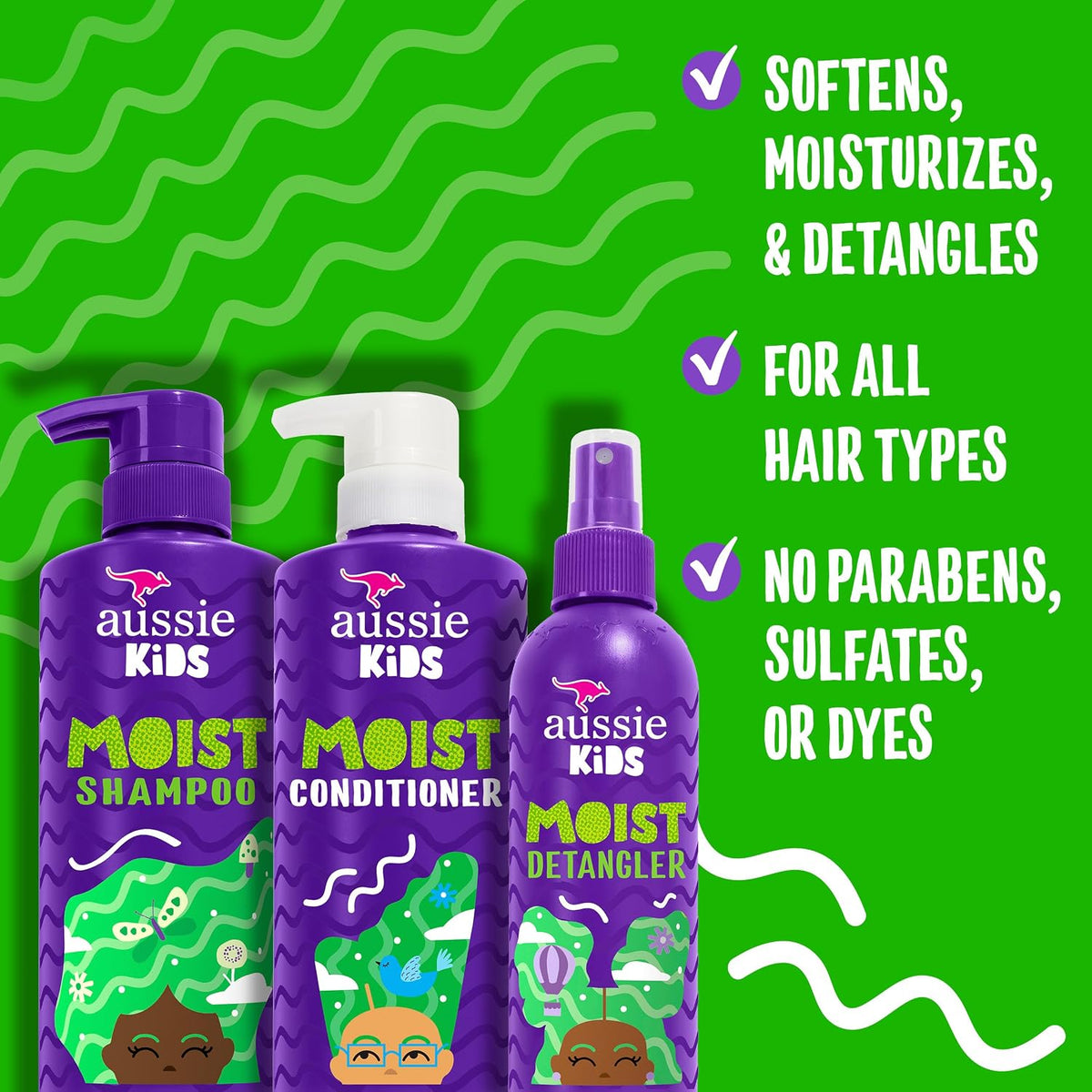 Kids shampoo conditioner and detangler spray set