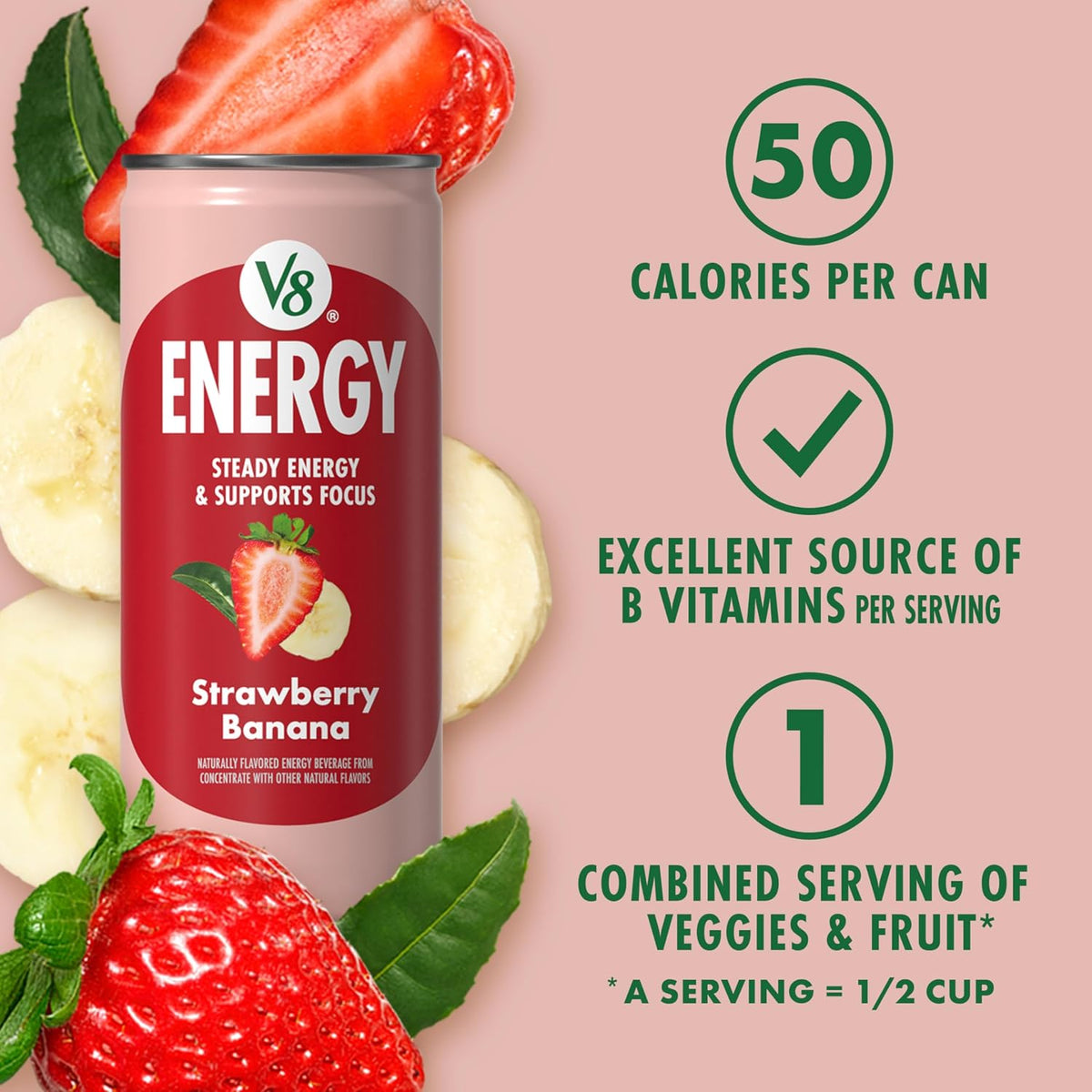 V8 Energy non-GMO strawberry banana juice energy drink