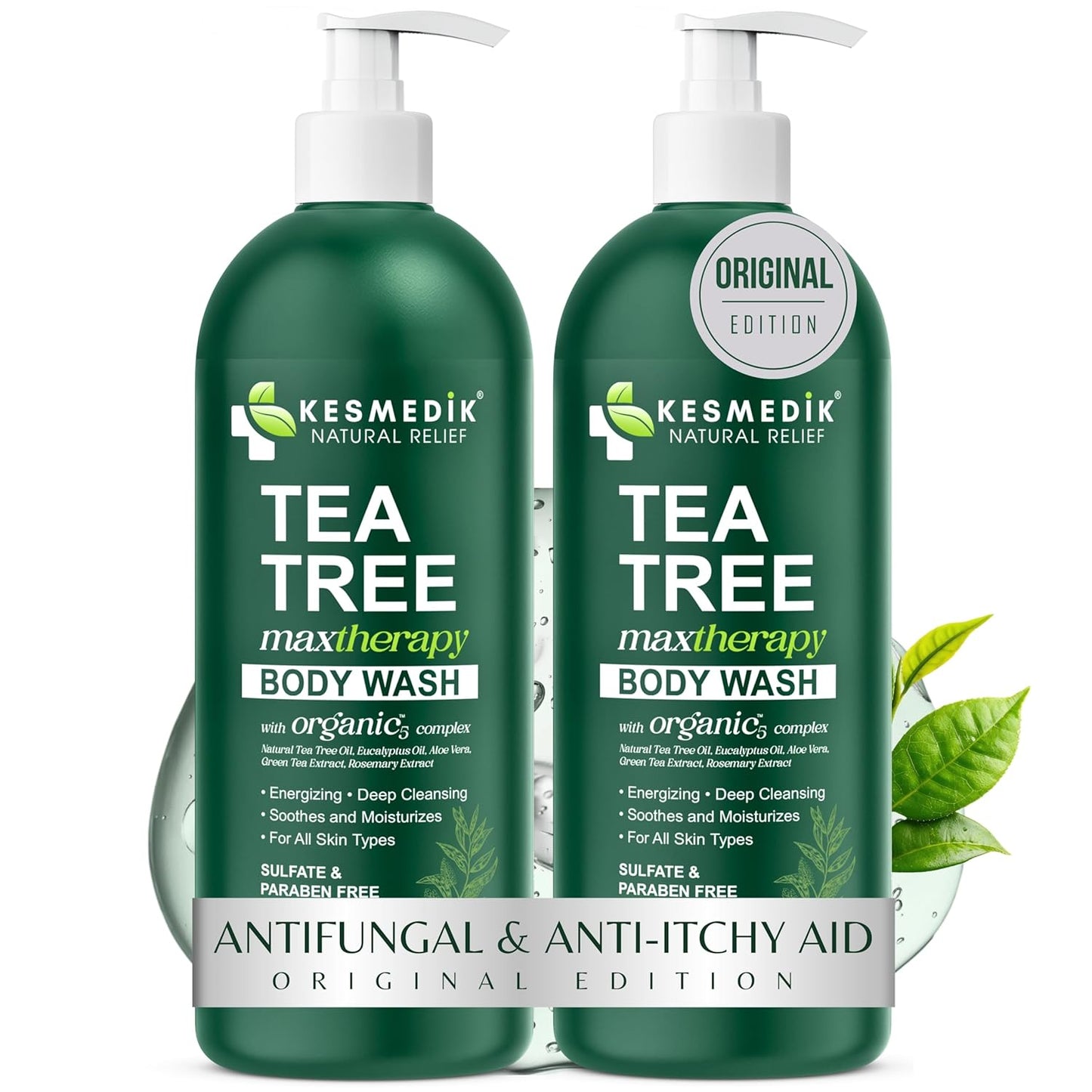 Visit the KESMEDIK Store — KESMEDIK Tea Tree Body Wash MaxTherapy, Itchy Skin Relief Soap, Soothes Jock Itch, Athlete's Foot, Acne, Eczema, Psoriasis & Sensitive Skin, Intimate Wash, Men & Women, 2-Pack, Original Edition