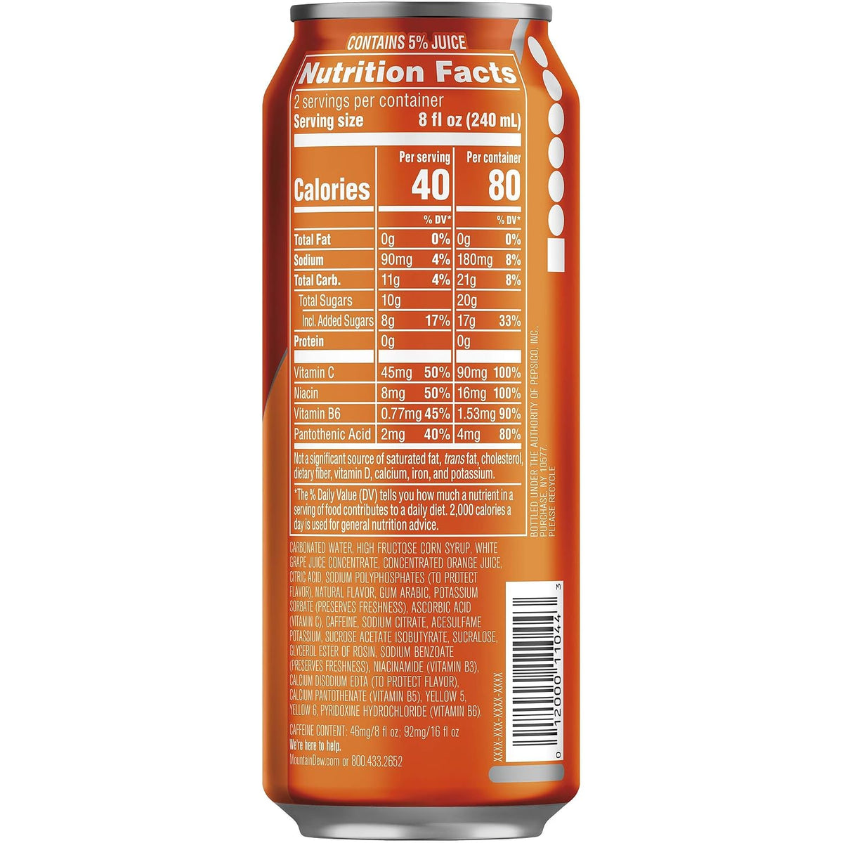 Orange citrus Mountain Dew Kickstart 16 fl oz drink