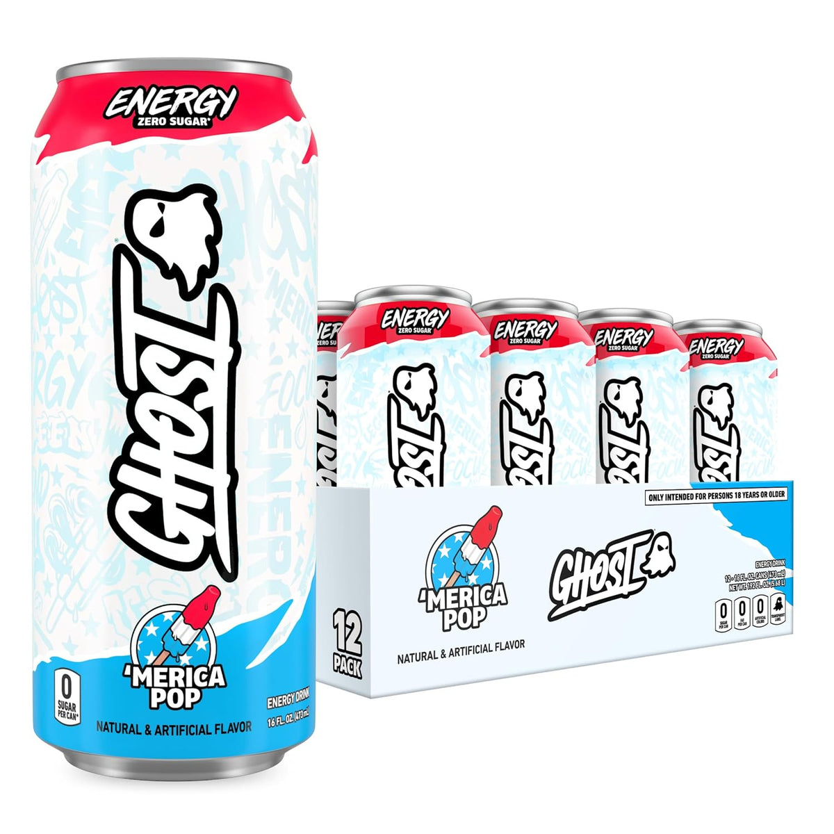 GHOST Merica Pop energy drink 16 oz cans