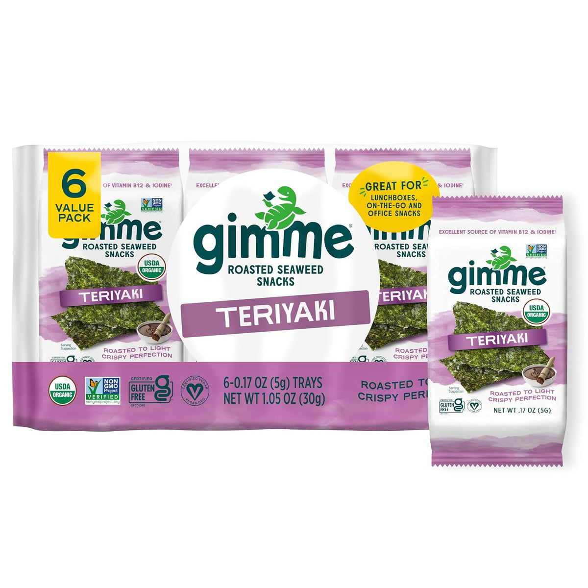 Gimme premium roasted seaweed snack teriyaki 6 count