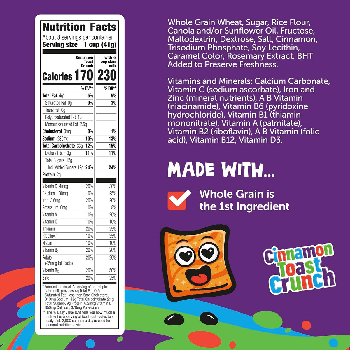Cinnamon Toast Crunch cold cereal with milk