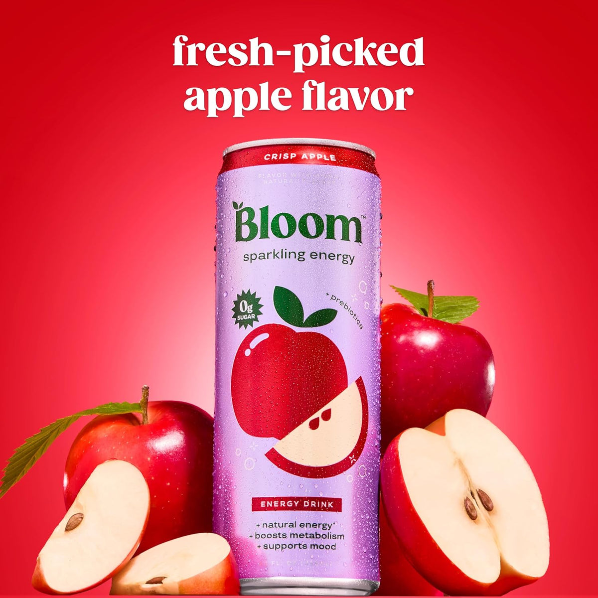 Apple Crisp energy drink 12oz cans by Bloom Nutrition