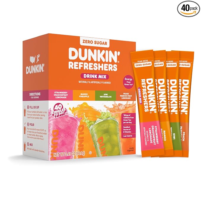 Singles To Go Dunkin Refreshers green tea drink mix packets box