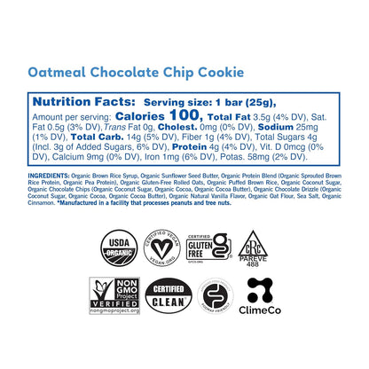 Oatmeal chocolate chip cookie kids snack bar packaging