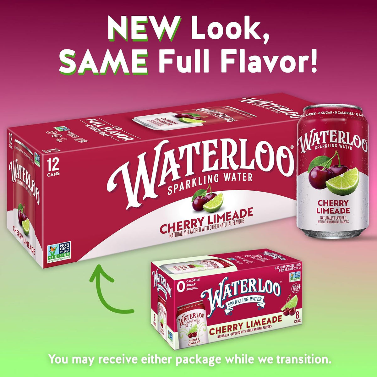Cherry limeade flavored sparkling water cans