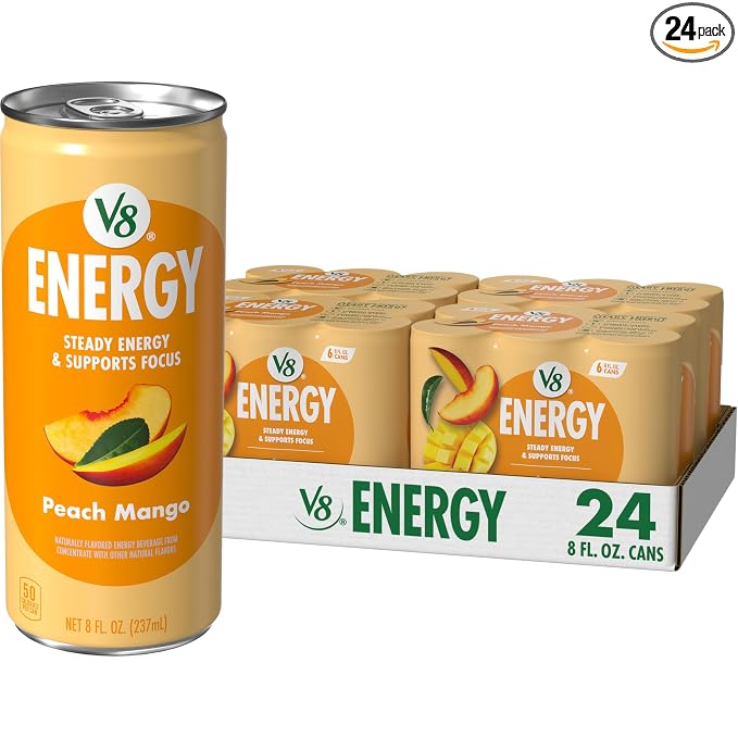 V8 Energy Peach Mango Energy Drink 24 pack cans