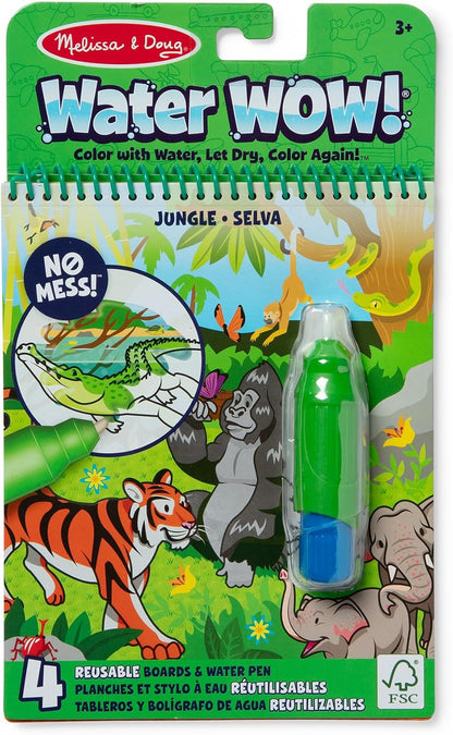 Reusable jungle water-reveal coloring pad for kids