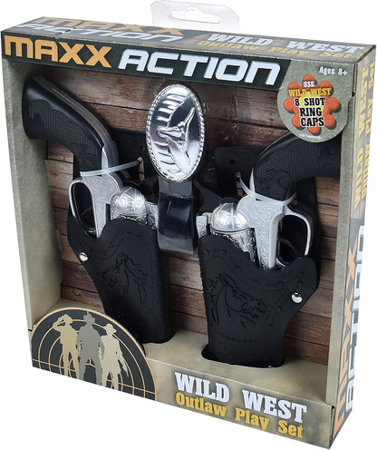 Silver-tone toy cap pistols with Western-inspired detailing