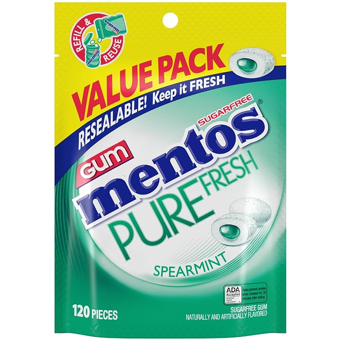MENTOS Pure Fresh spearmint sugar free gum 120 piece bag