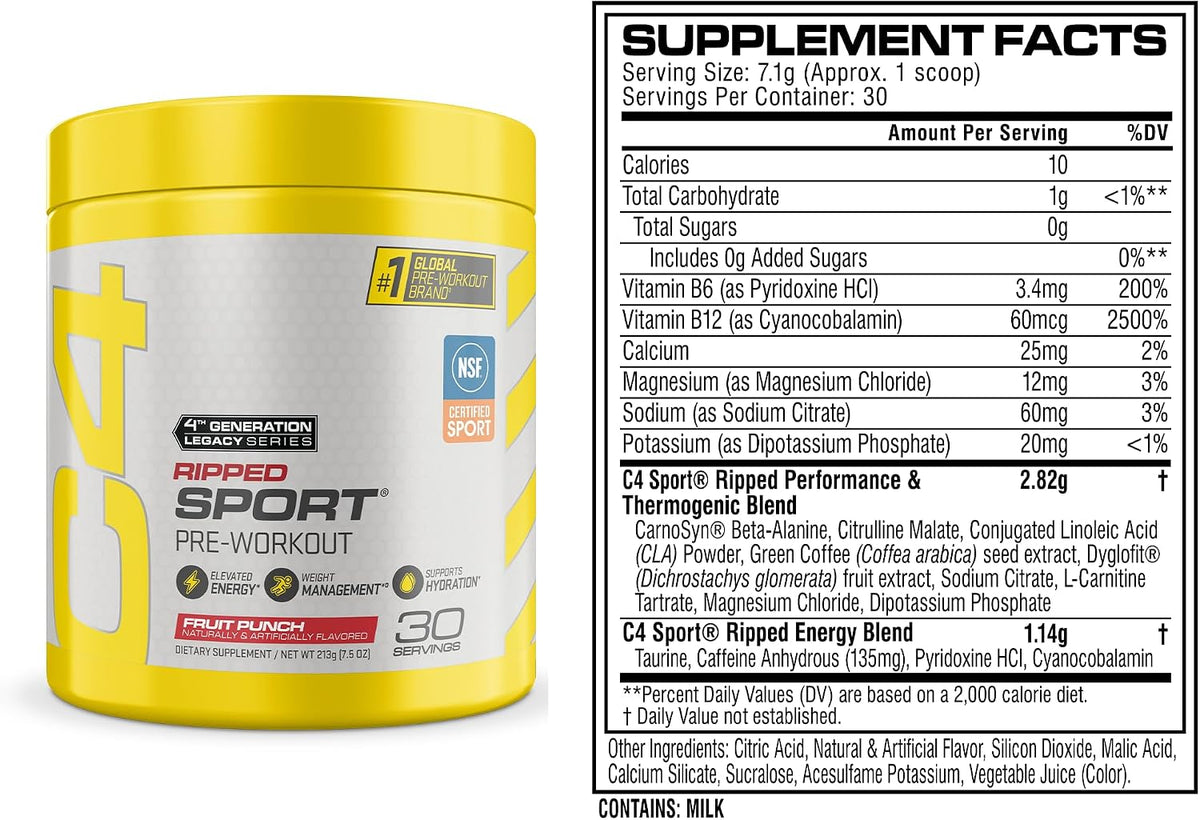 C4 Fruit Punch sugar-free pre workout powder