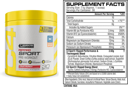 C4 Fruit Punch sugar-free pre workout powder